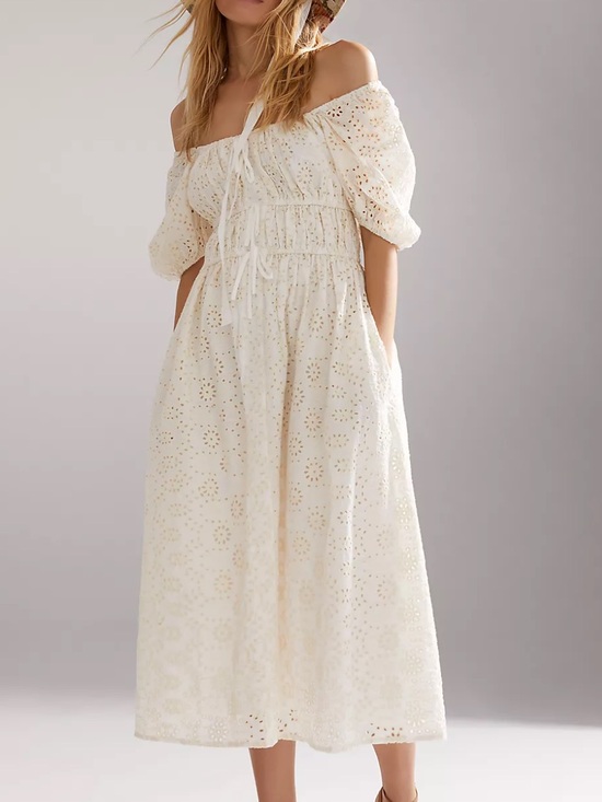 En Saison Dresses & Skirts - Anthropologie En Saison Puff Sleeve Midi Dress in white S